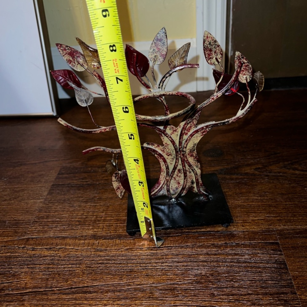 Tree of Life India Art Rustic Red Gold Translucent Leaf Vintage Candle Holder - Picture 11 of 11